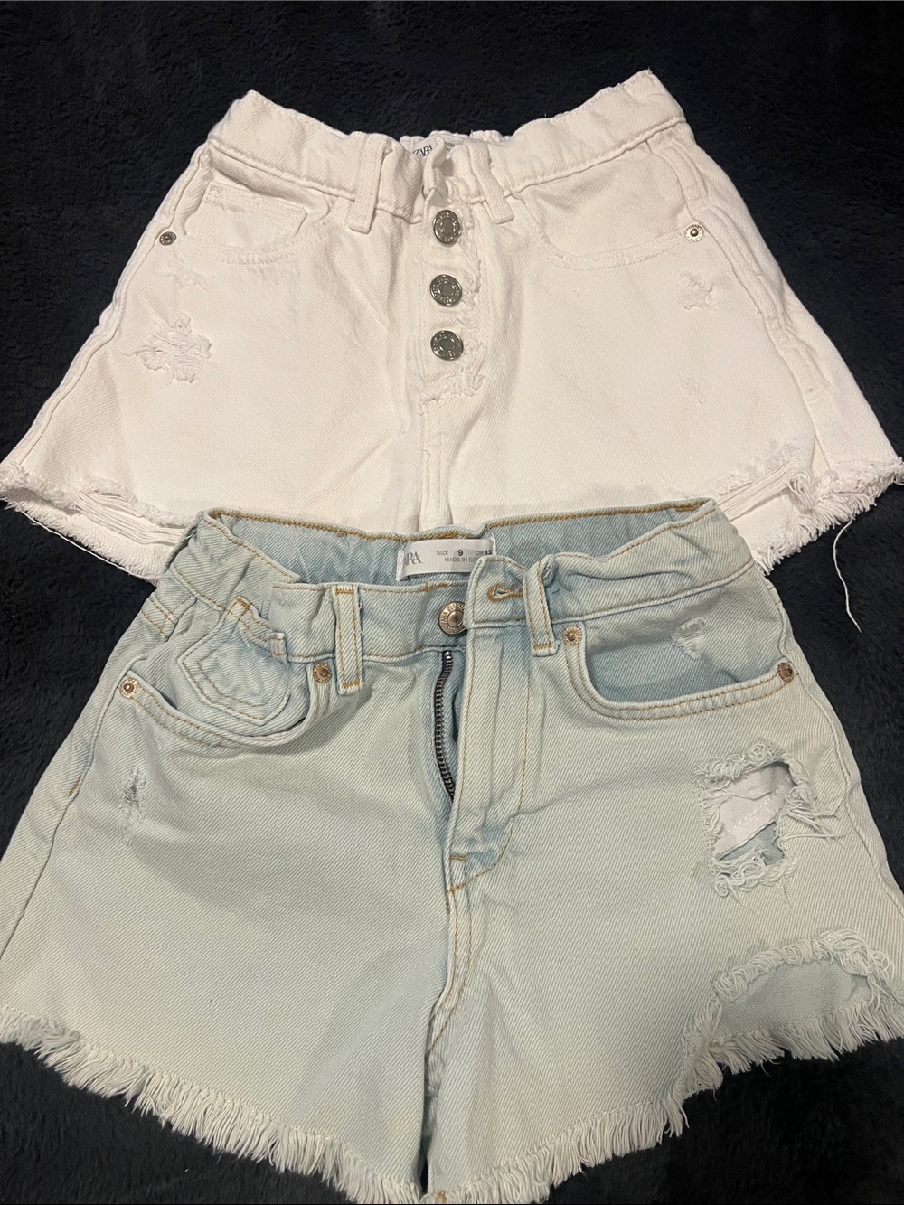 Zara White & Light Blue Distressed Denim Shorts Two-Pack - 9 yr old